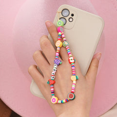 Resin Rainbow Pearl Beaded Mobile Phone Lanyard