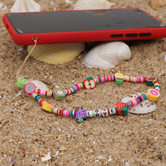 Resin Rainbow Pearl Beaded Mobile Phone Lanyard